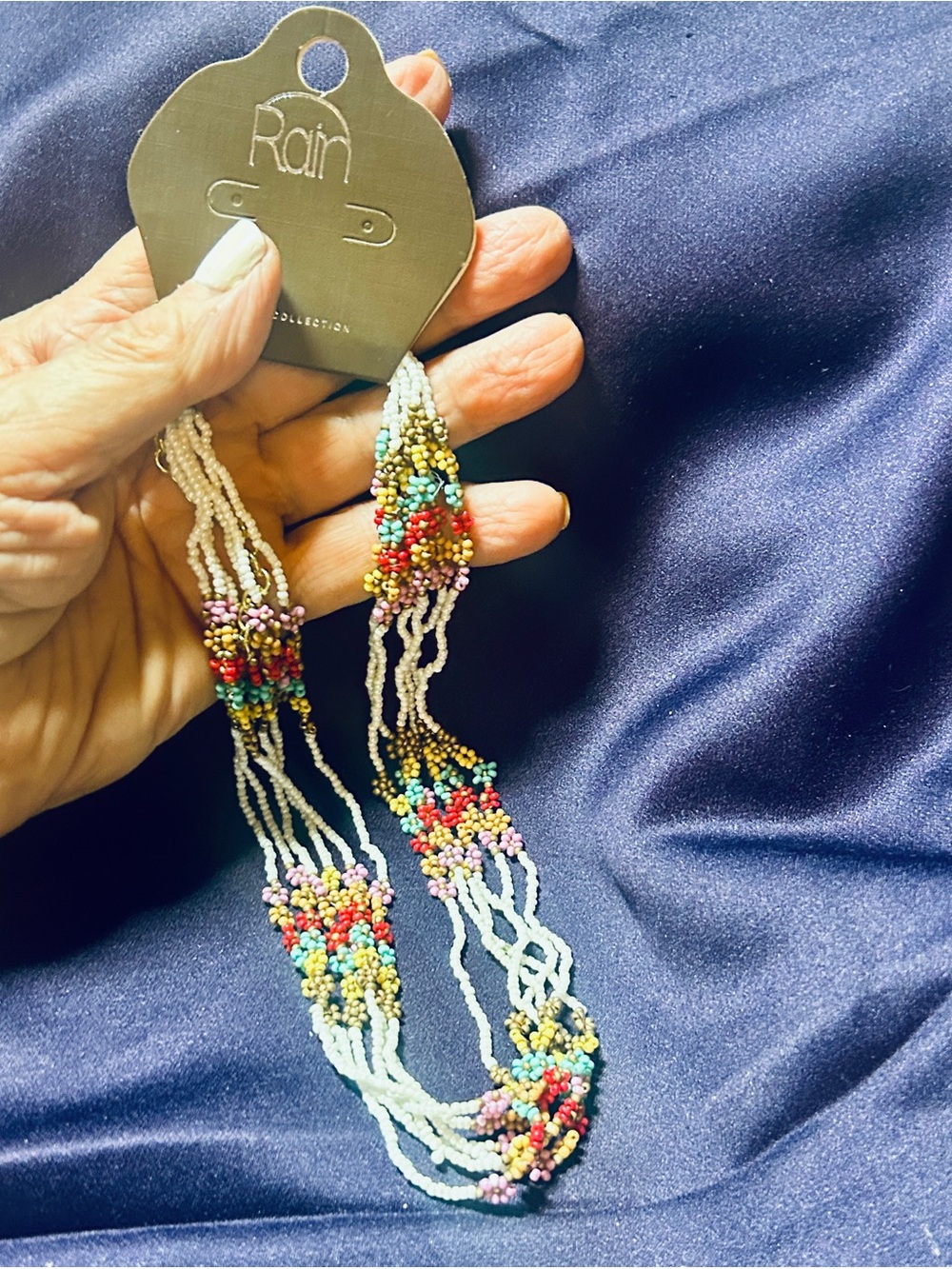 6 Strand Beaded Boho Flower Necklace NEW on CARD by RAIN - Picture 3 of 5